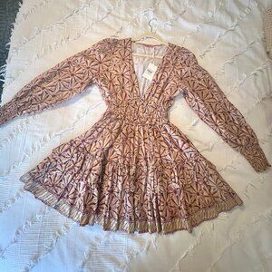 Oliphant Smocked V Neck Mini Dress - NEVER WORN / TAGS ON!